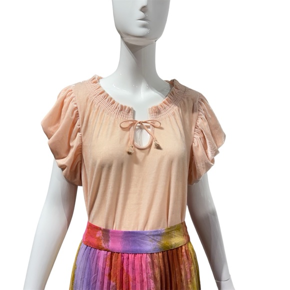 NWOT Free People Terese Velour Crop Top Pink Tint Flutter Balloon Sleeves Size S - Picture 4 of 13